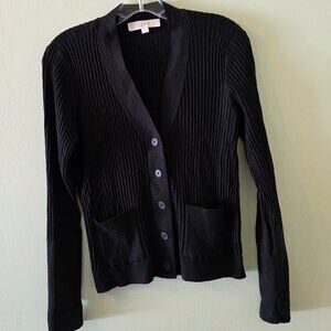 LOFT Black V-Neck Cardigan with Pockets, Size M, Like New